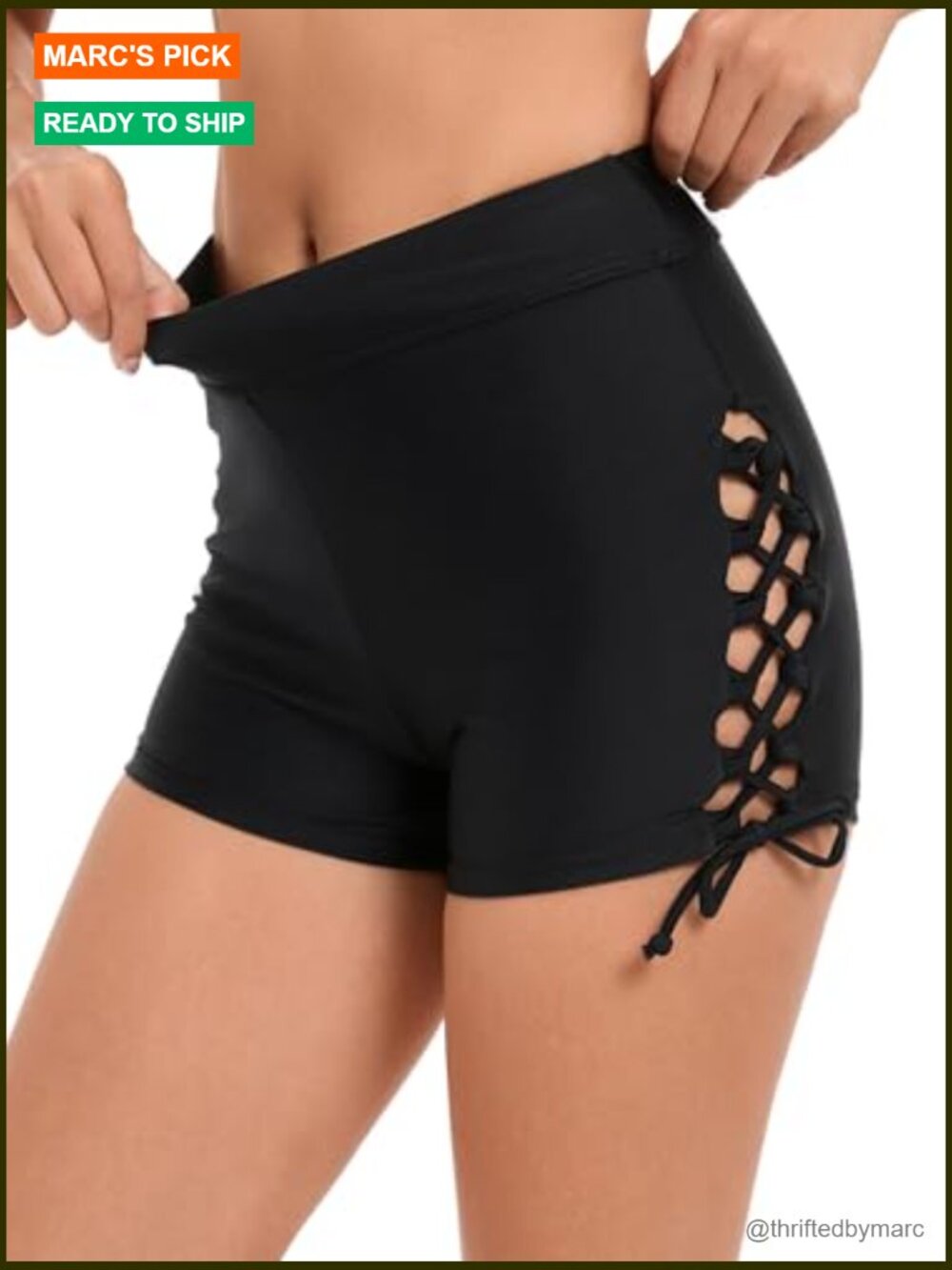 High Waisted Swim Shorts Tie Adjustable Bathing Suit Bottoms Tankini Board - Picture 4 of 7